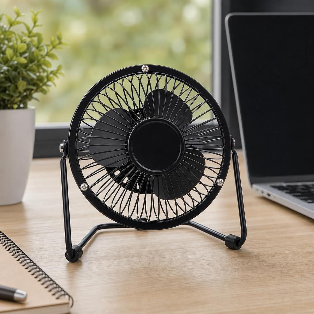 Mini Ventilator Portabil, , Model Compact si Portabil, Alimentare USB 5V, Flux de Aer Racoritor, Utilizare Usoara si Confort in Zilele Calduroase, Ideal pentru Birou, Camera, Masina, Calatorii si Vara, 14 x 14 cm, Negru 5