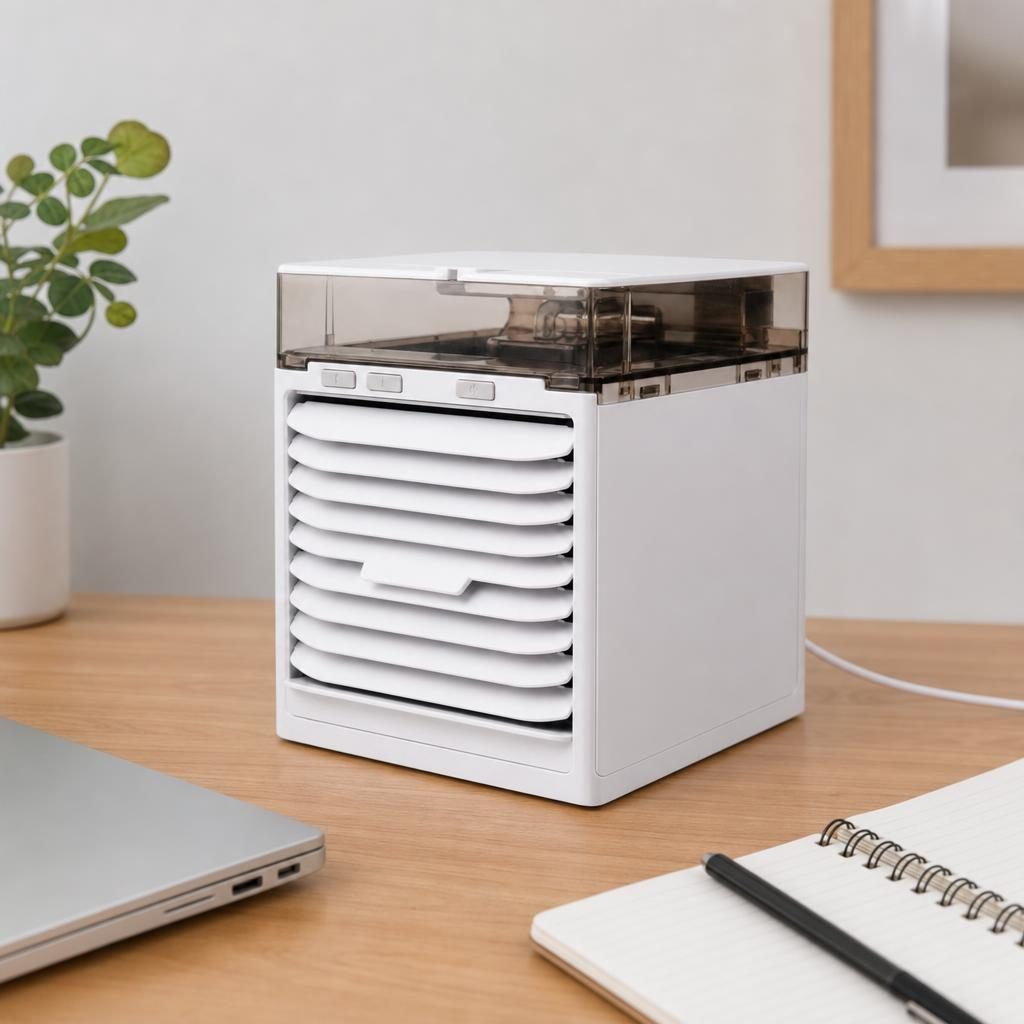 Aer Conditionat Portabil, Flippy, Model Compact cu Rezervor pentru Apa, Alimentare USB 5V, Flux de Aer Racoritor, Utilizare Usoara si Confort in Zilele Calduroase, Ideal pentru Birou, Camera, Masina, Calatorii si Vara