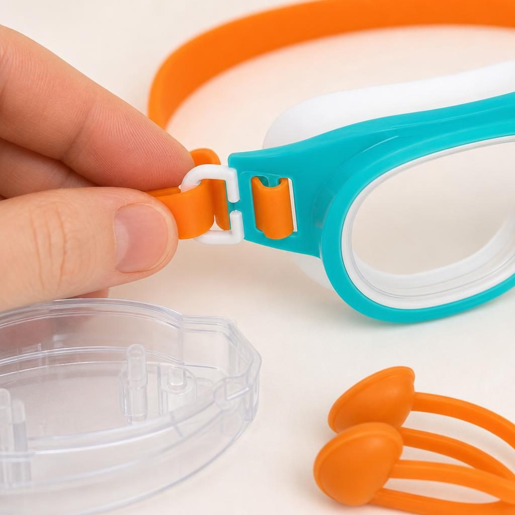 Set complet pentru inot cu ochelari, dopuri de urechi si clema de nas din silicon, lentile anti-ceata si cutie de depozitare incluse., , Model pentru Copii 7-14 Ani,Multicolor 4