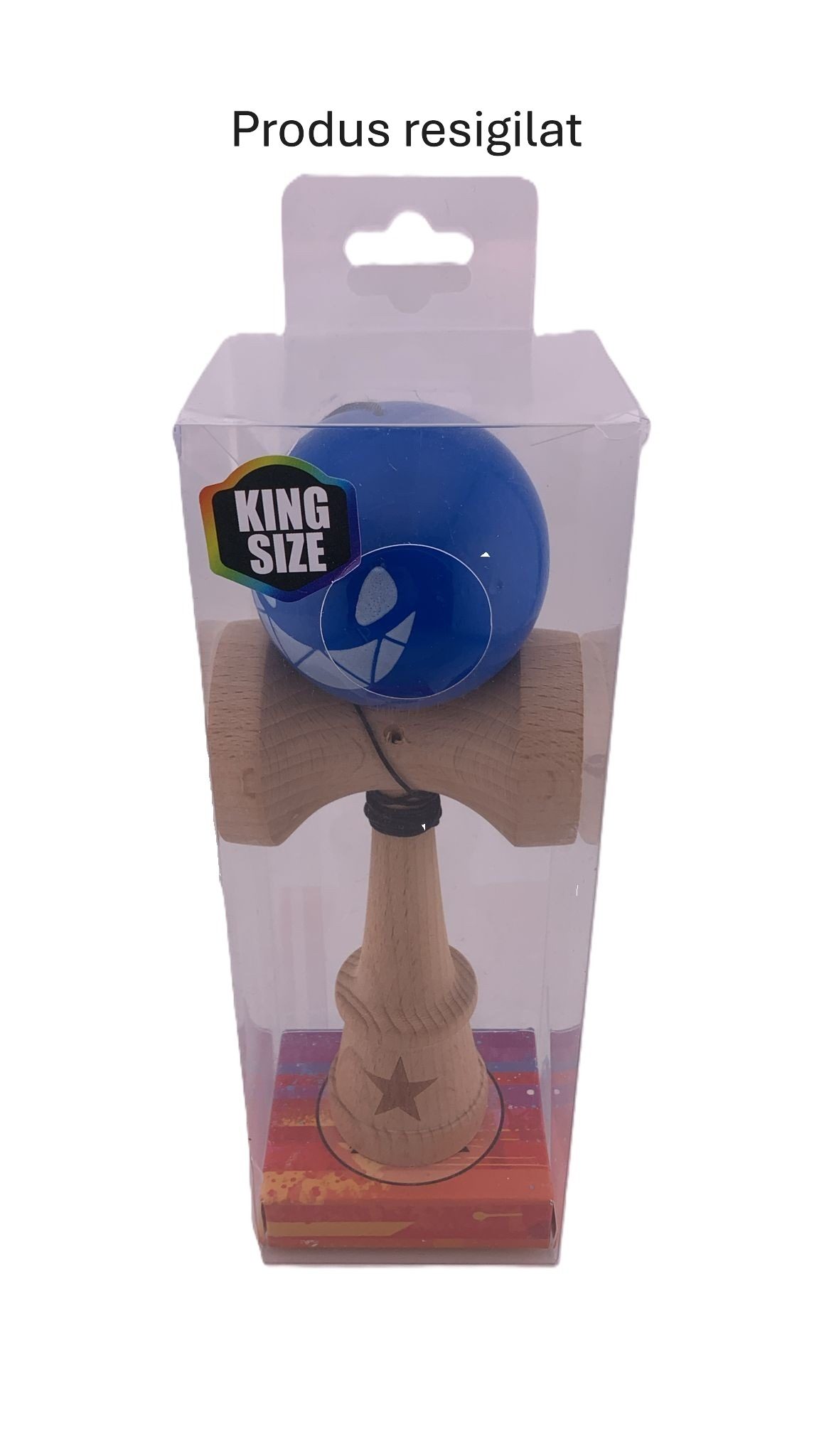 RESIGILAT - Kendama X Originala, Profesionala, Flippy, Crazy Smile, Super Sticky cu Cupe Mari KING SIZE V3, Gaura in Baza, Rulment Metalic, din lemn 18 cm, Ata 62/65 cm, Special Albastru