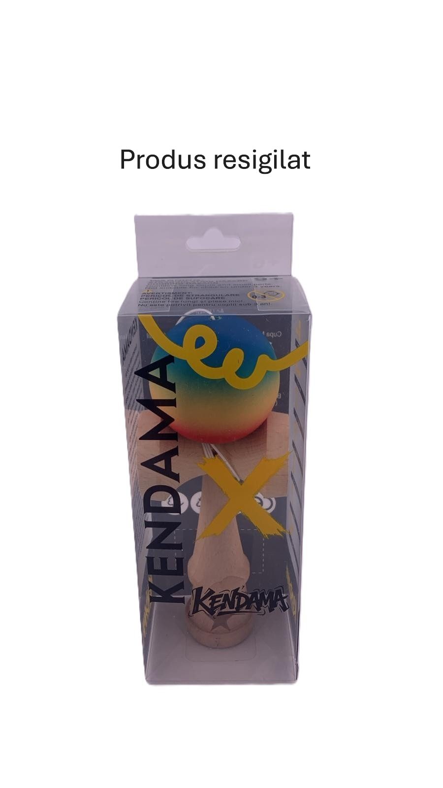 RESIGILAT - Kendama X Originala, Profesionala, Flippy, din Lemn, Rubber Grip, 18 cm, Rosu/Galben/Albastru