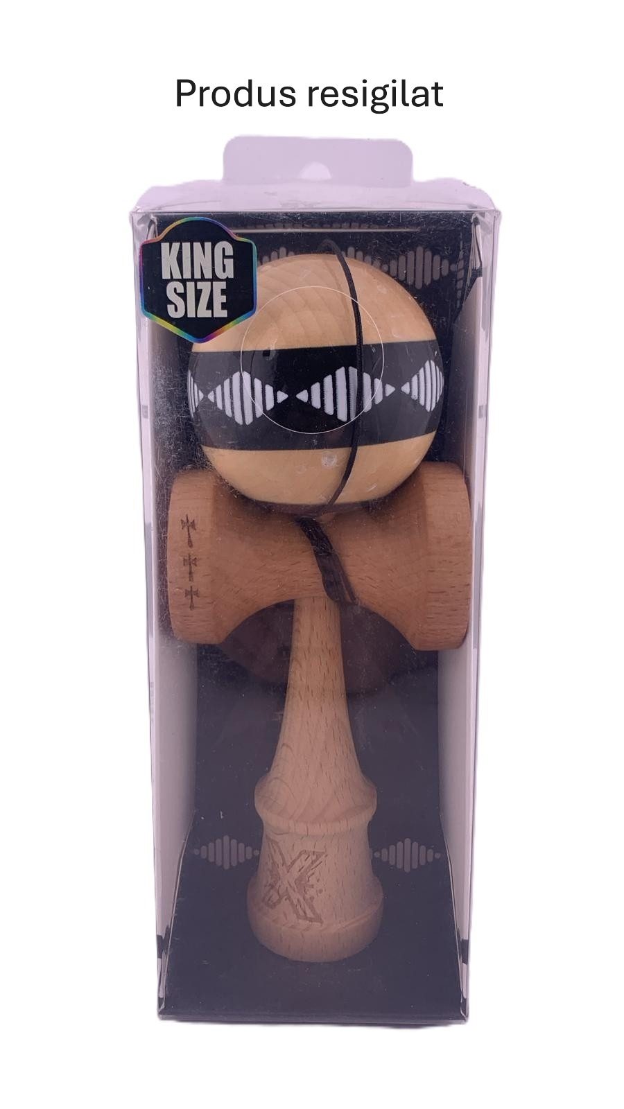 RESIGILAT - Kendama X FREQUENCY Originala, Profesionala, Flippy, Big Cups V2, Super Sticky cu Cupe Mari, Rulment Metalic, din lemn 18 cm, Ata 55 cm, Negru/Maro