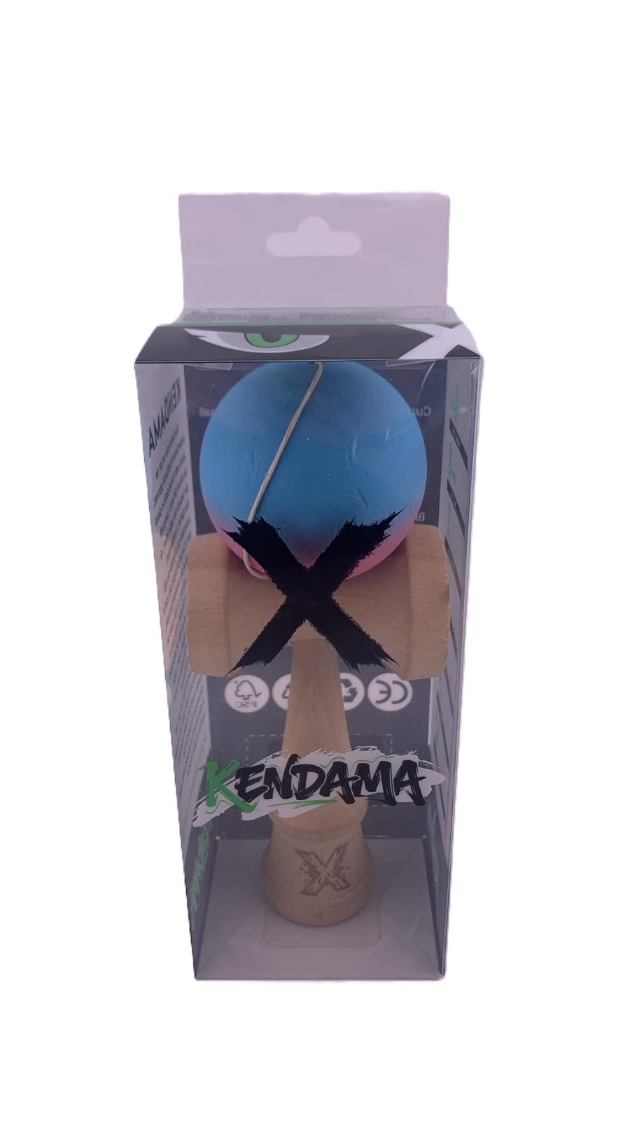 RESIGILAT - Kendama X Originala, Profesionala, Flippy, din Lemn, Rubber Grip, 18 cm, Albastru/Roz