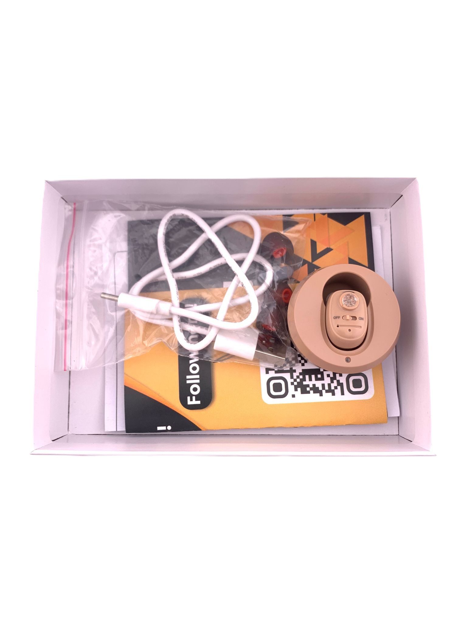 RESIGILAT - Aparat Auditiv Intraauricular In-Ear, Flippy, Amplificator de sunet pentru Auz, Minuscul Design Nou, 14 x 10 x 3.8 cm, 116 gr, Camel