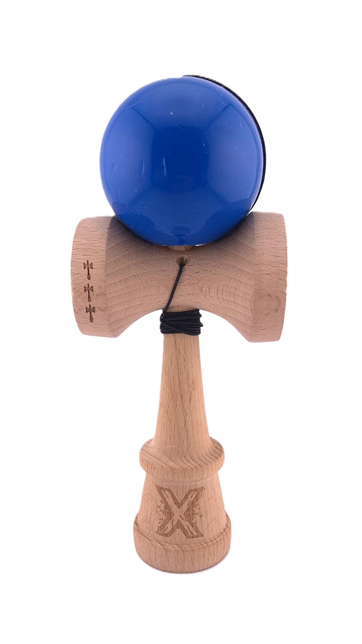 RESIGILAT - Kendama X Originala, Profesionala, Flippy, Crazy Smile, Super Sticky cu Cupe Mari KING SIZE V3, Gaura in Baza, Rulment Metalic, din lemn 18 cm, Ata 62/65 cm, Special Albastru