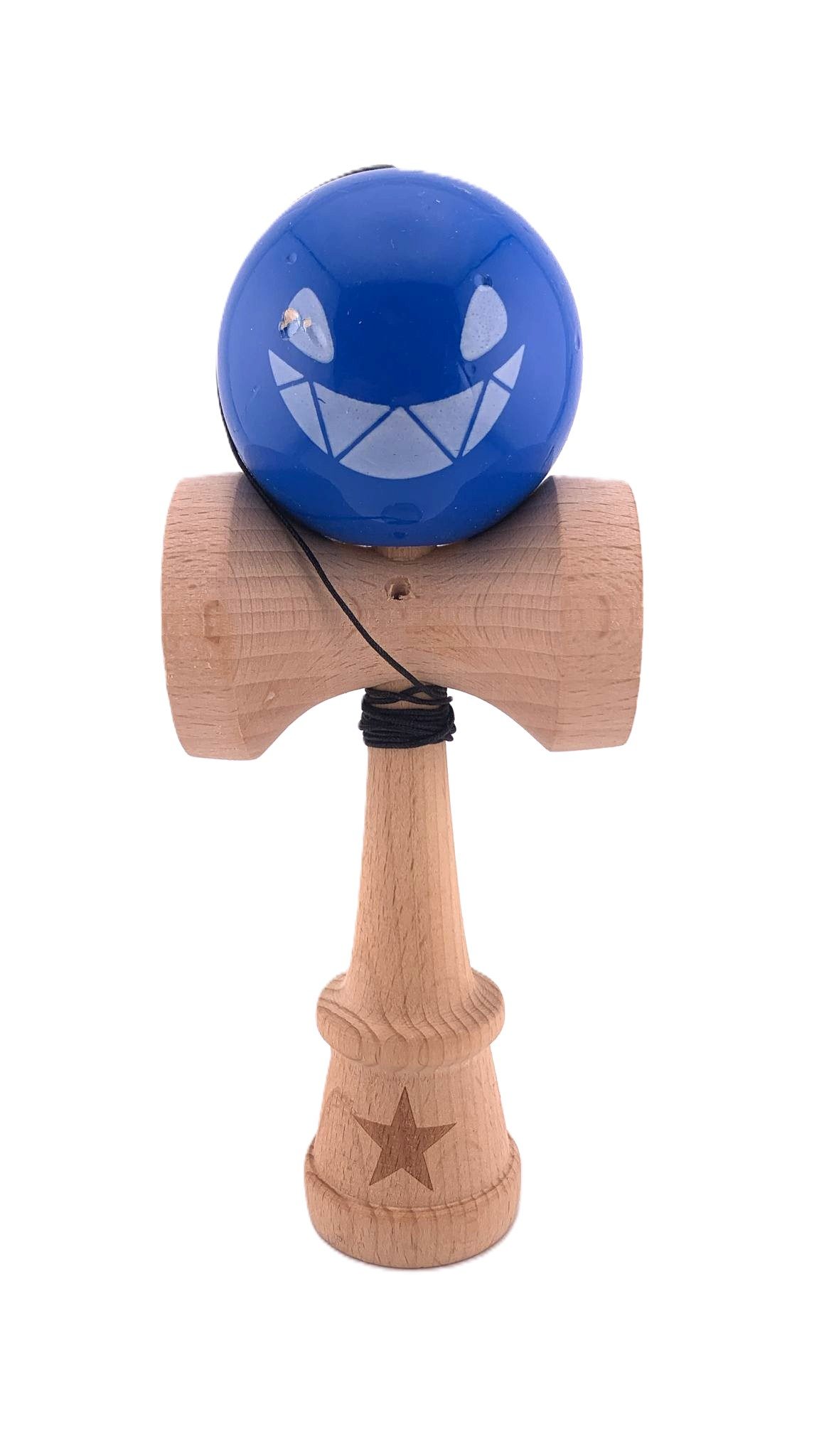 RESIGILAT - Kendama X Originala, Profesionala, Flippy, Crazy Smile, Super Sticky cu Cupe Mari KING SIZE V3, Gaura in Baza, Rulment Metalic, din lemn 18 cm, Ata 62/65 cm, Special Albastru