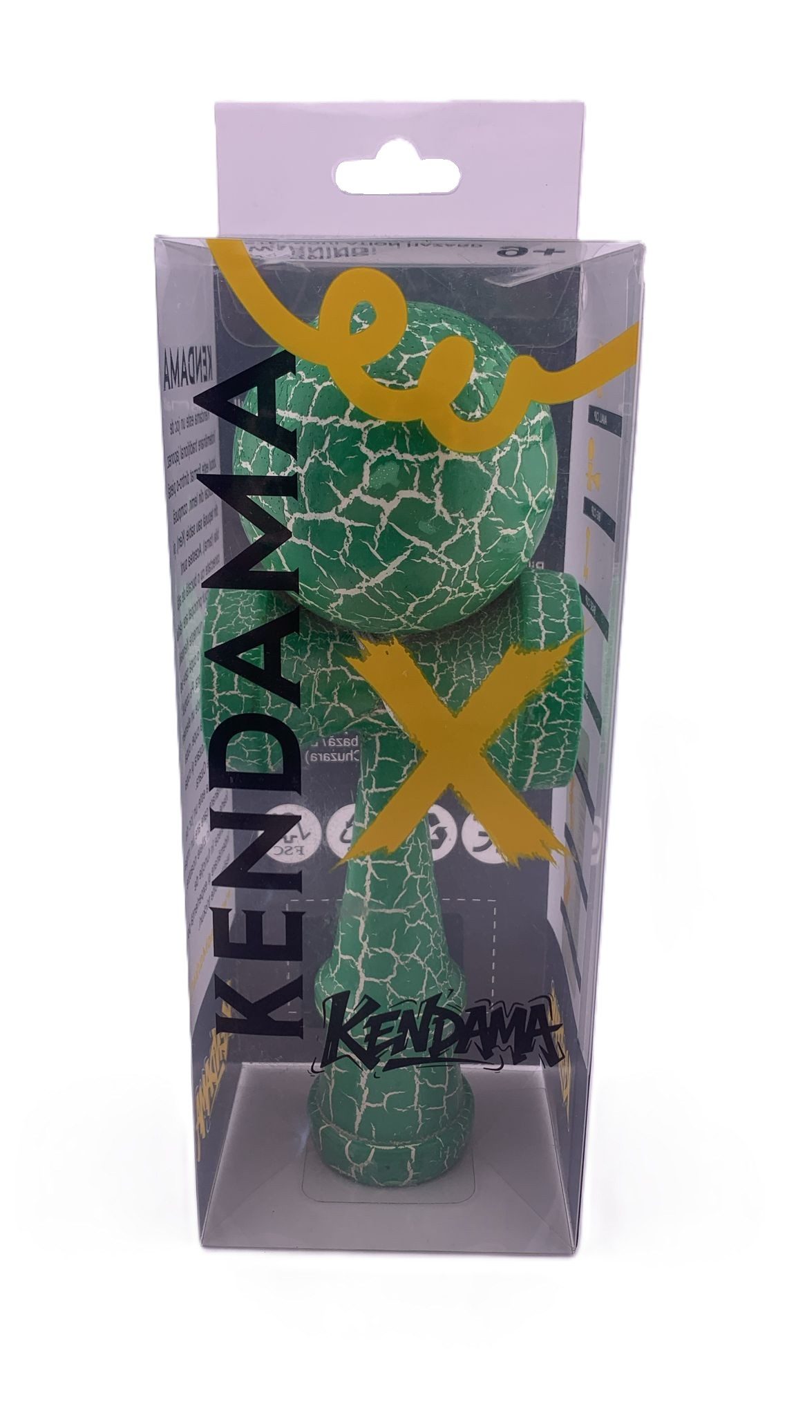 RESIGILAT - Kendama X Originala, Profesionala, Flippy, Cracked, din Lemn, 18 cm, Verde/Alb