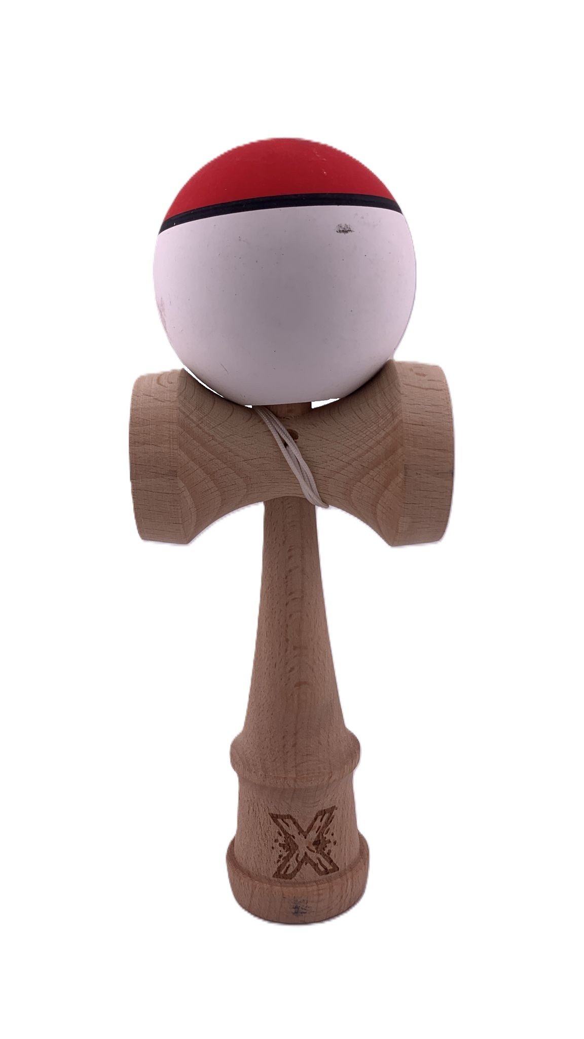 RESIGILAT - Kendama X Originala, Profesionala, Flippy, din Lemn, Rubber Grip, 18 cm, Rosu/Alb