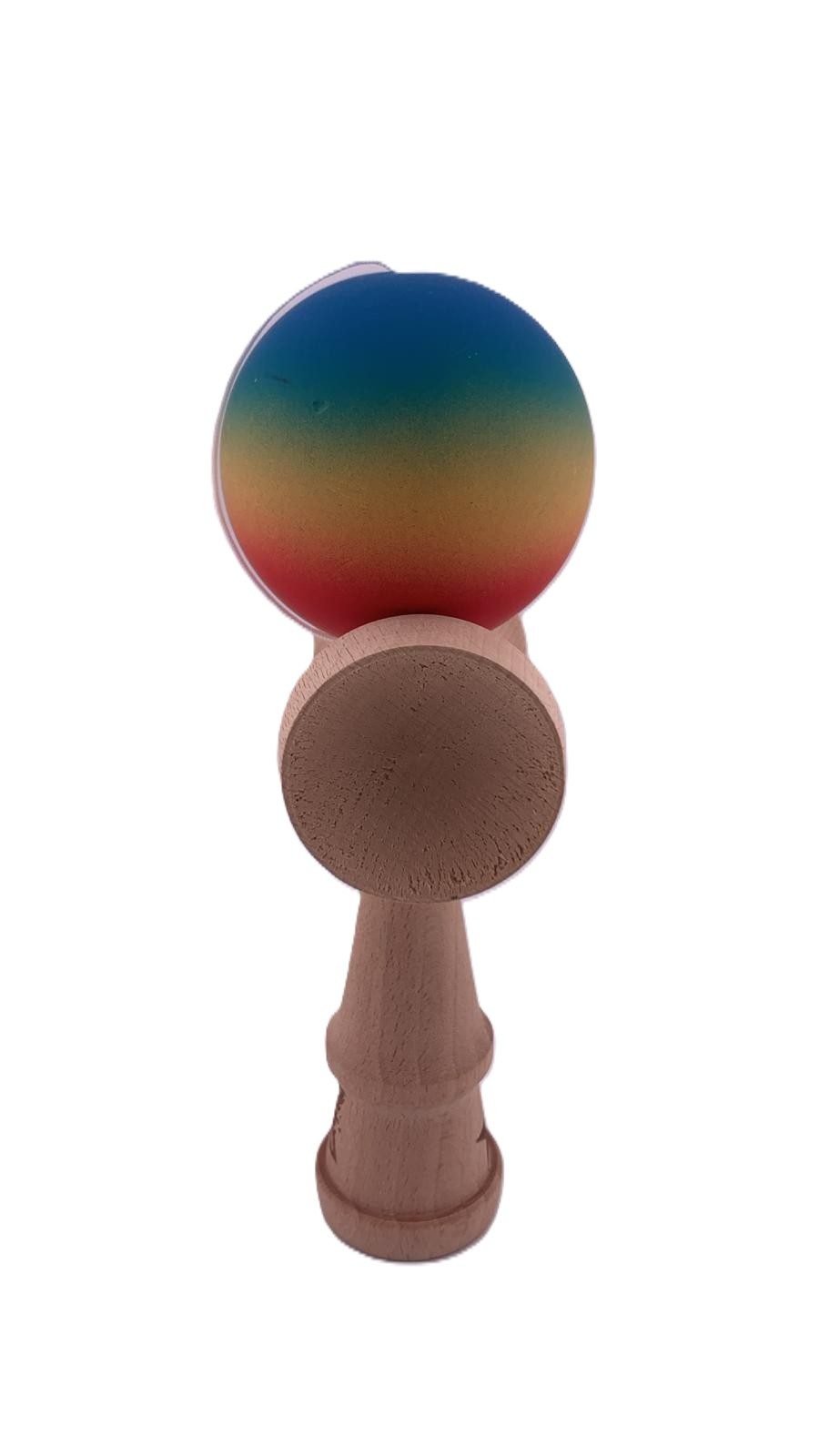RESIGILAT - Kendama X Originala, Profesionala, Flippy, din Lemn, Rubber Grip, 18 cm, Rosu/Galben/Albastru