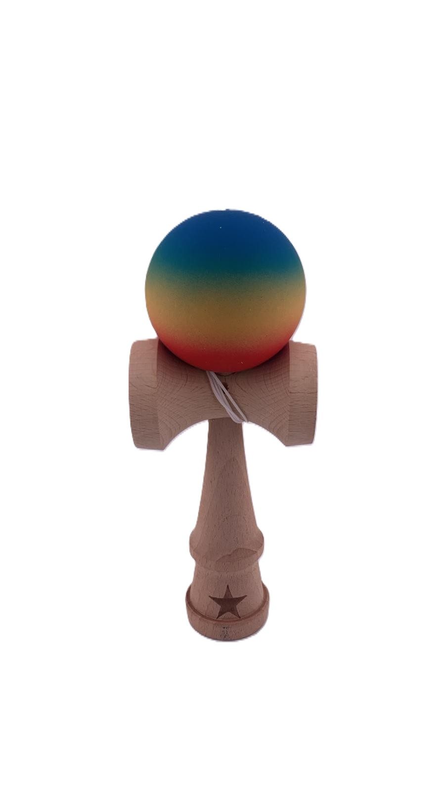 RESIGILAT - Kendama X Originala, Profesionala, Flippy, din Lemn, Rubber Grip, 18 cm, Rosu/Galben/Albastru