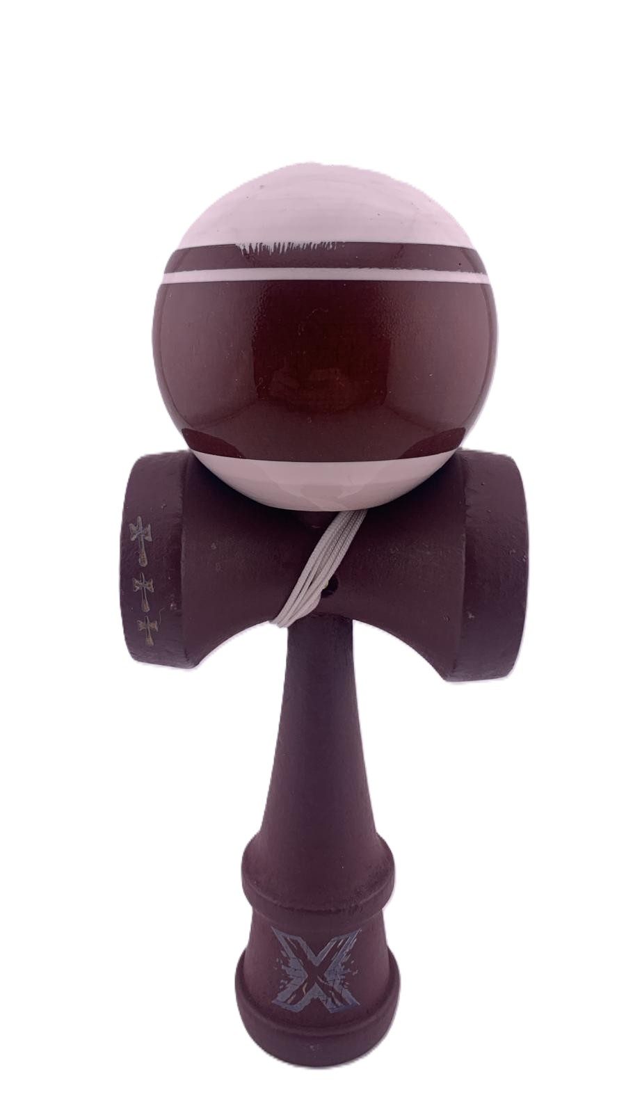 RESIGILAT - Kendama X Originala, Profesionala, Flippy, Super Sticky Legendary, Rulment Metalic cu Ata 55 cm, Alb/Maro