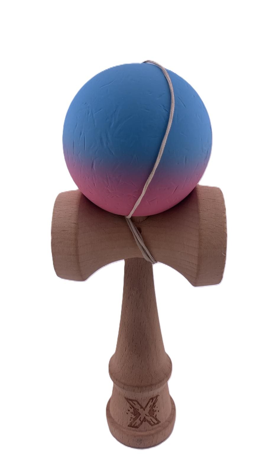 RESIGILAT - Kendama X Originala, Profesionala, Flippy, din Lemn, Rubber Grip, 18 cm, Albastru/Roz