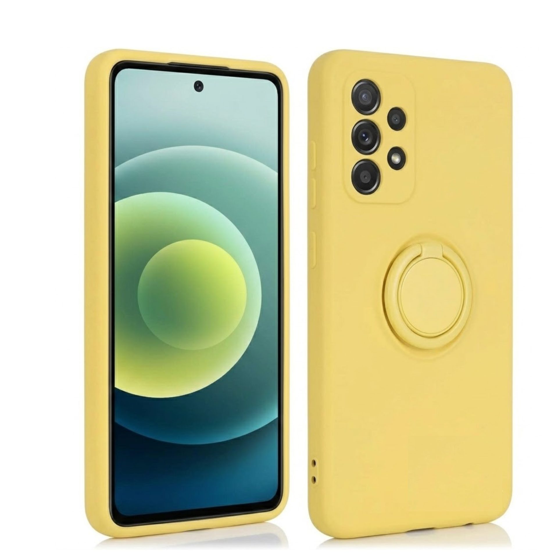 Husa protectie Flippy compatibila cu Samsung Galaxy A52 Liquid Silicone Ring cu suport rotativ Galben