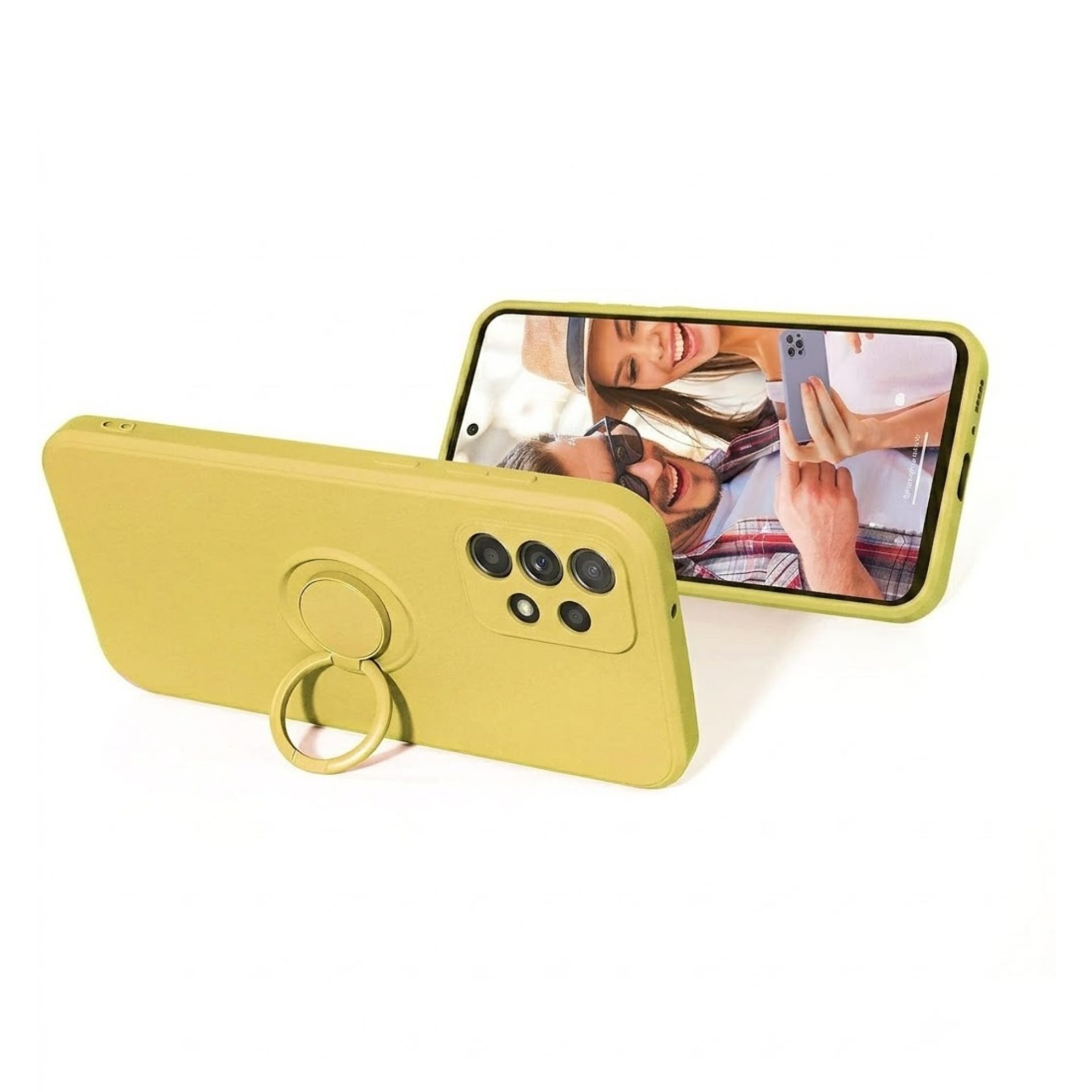 Husa protectie Flippy compatibila cu Samsung Galaxy A52 Liquid Silicone Ring cu suport rotativ Galben