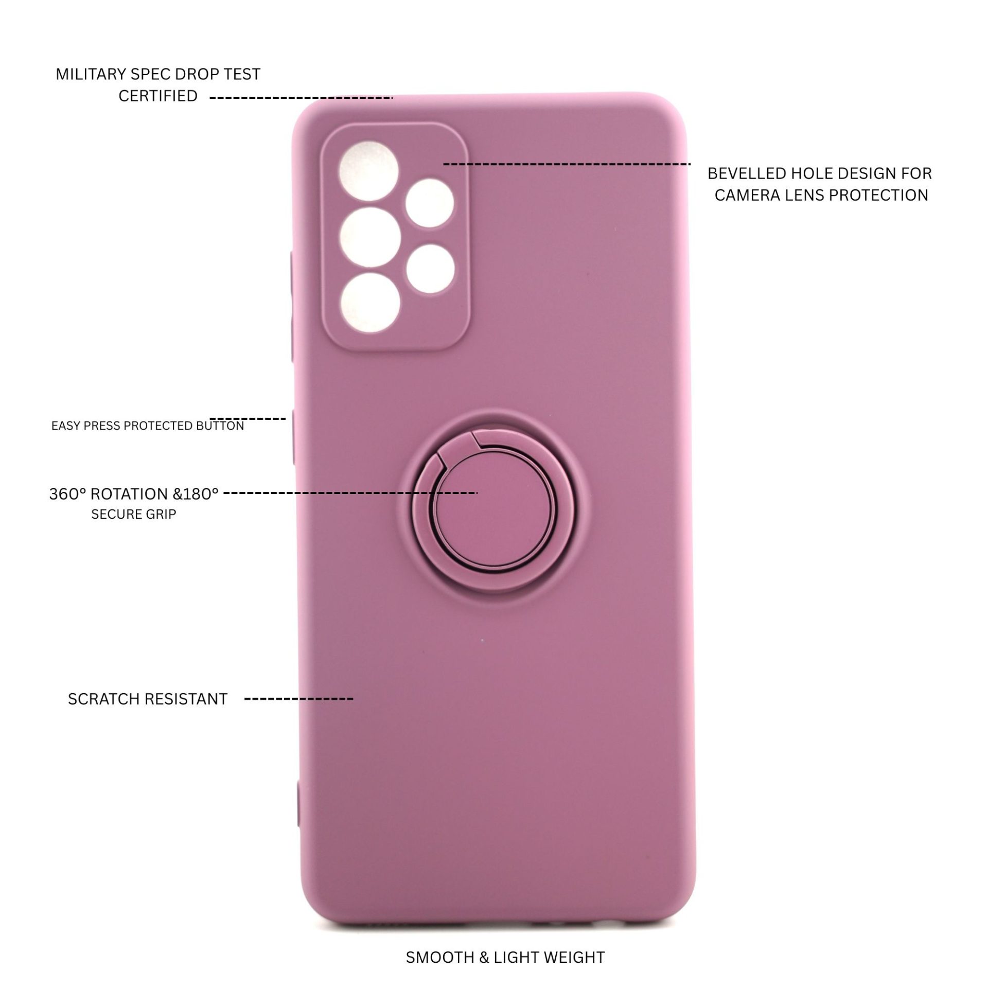 Husa protectie Flippy compatibila cu Samsung Galaxy A52 Liquid Silicone Ring cu suport rotativ Mov