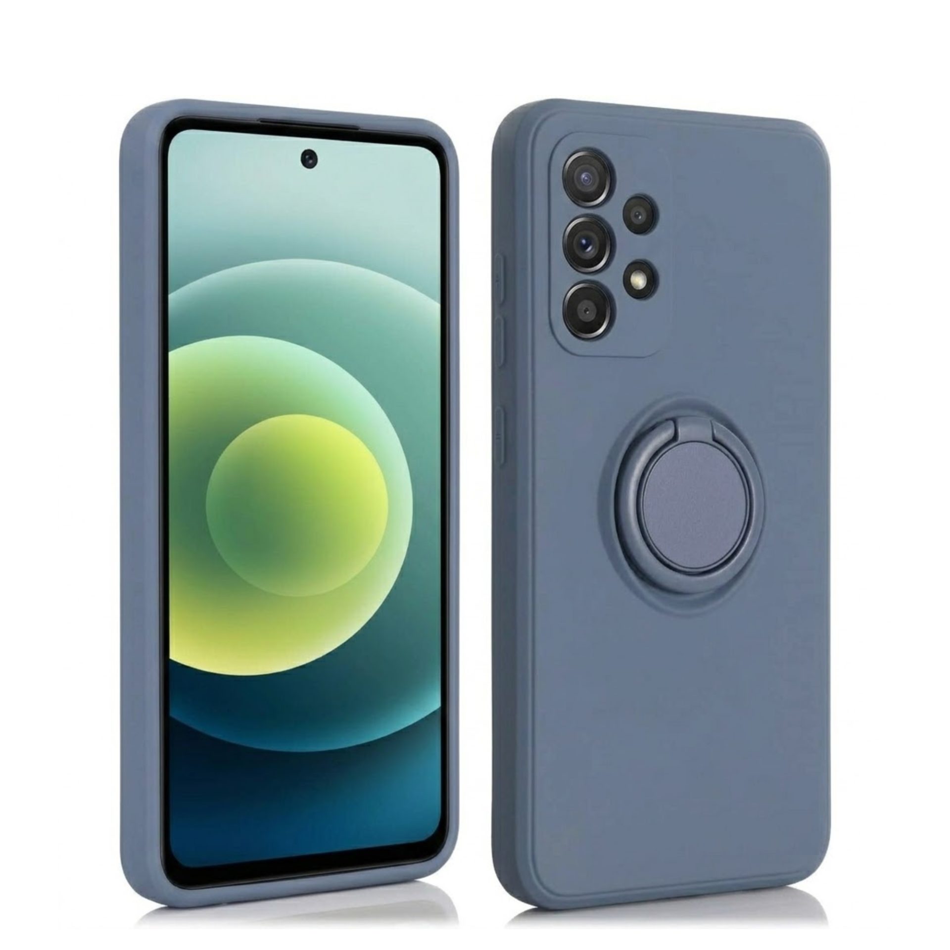 Husa protectie Flippy compatibila cu Samsung Galaxy A52 Liquid Silicone Ring cu suport rotativ Albastru deschis