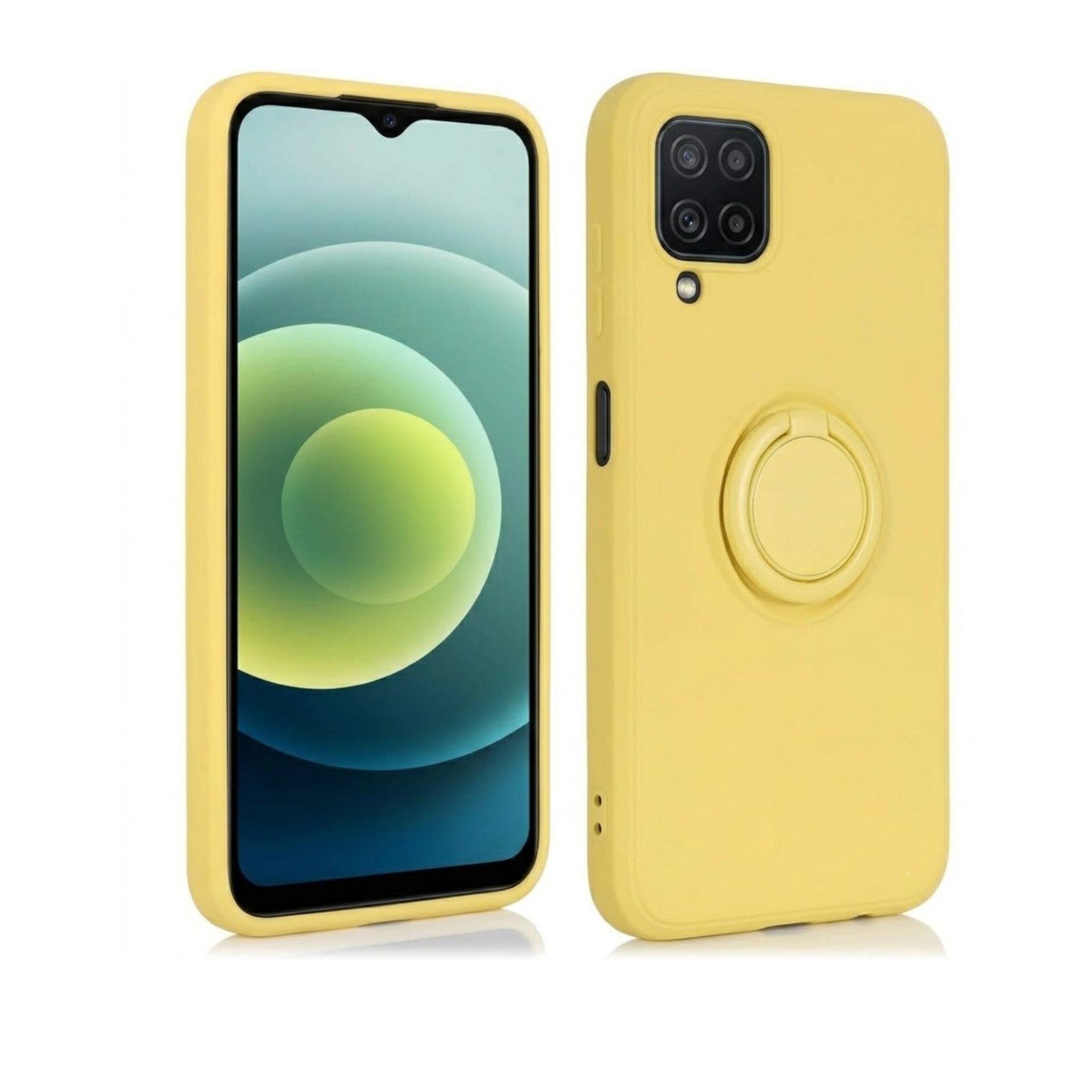 Husa protectie Flippy compatibila cu Samsung Galaxy A12 Liquid Silicone Ring cu suport rotativ Galben