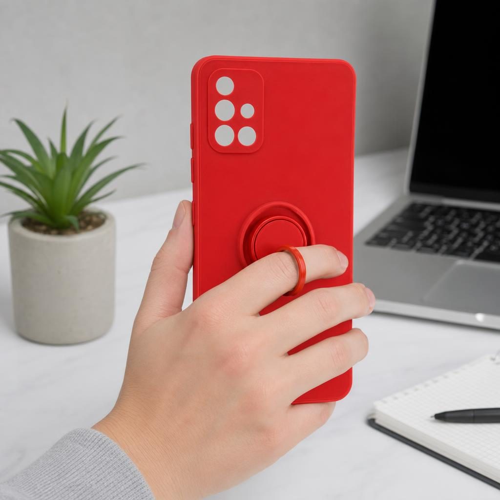 Husa protectie Flippy compatibila cu Samsung Galaxy A71 Liquid Silicone Ring cu suport rotativ Rosu