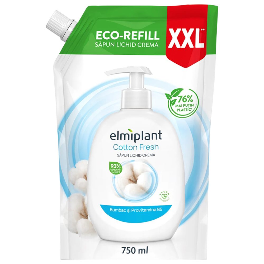 Rezerva Sapun Lichid Crema, Elmiplant, Bumbac si Provitamina B5, 750 ml 2
