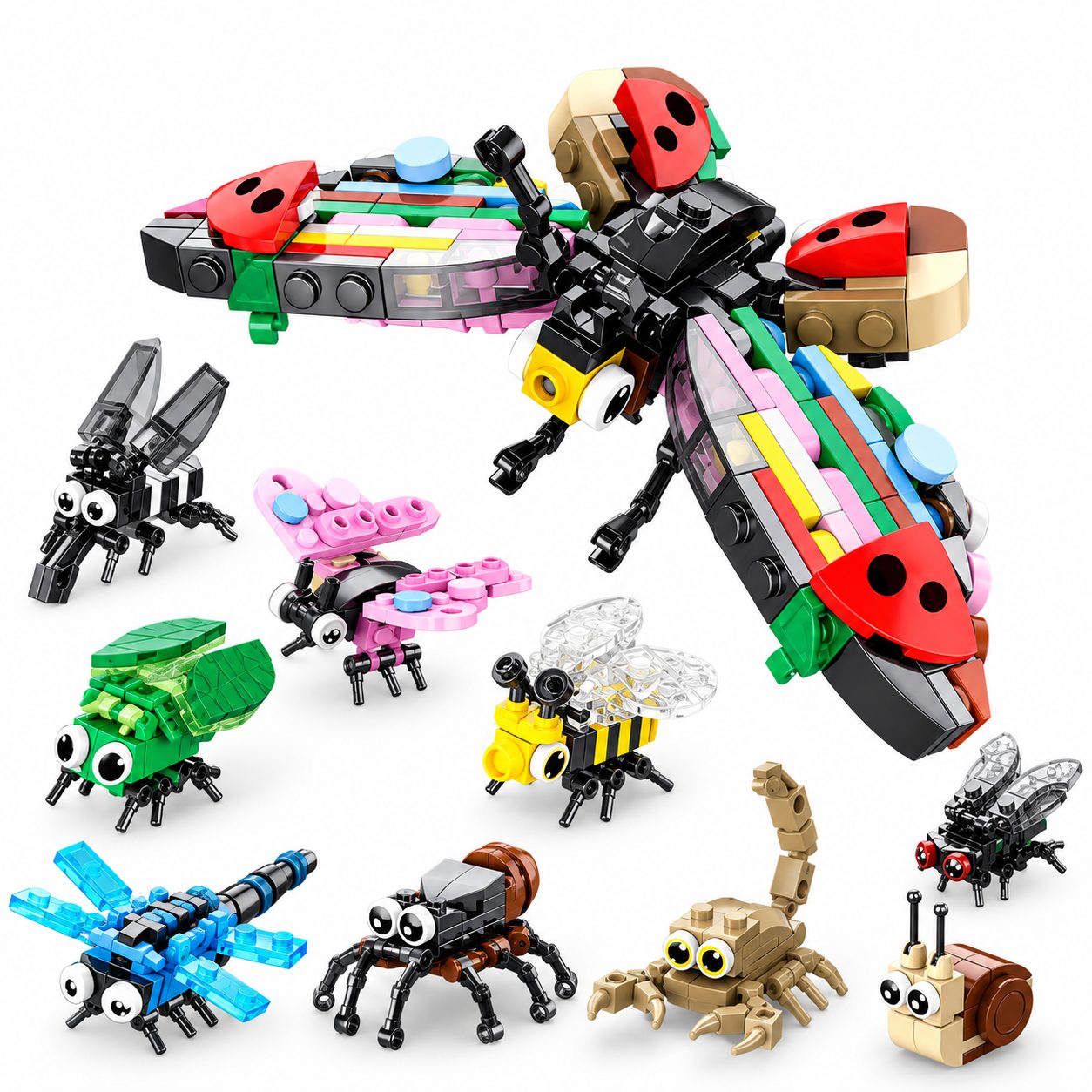 Set de Constructie, Flippy, Lumea Insectelor 10 in 1, 318 Piese, 10 Modele, Varsta 6+ Ani, 14.5 x 8 x 7 cm, Multicolor