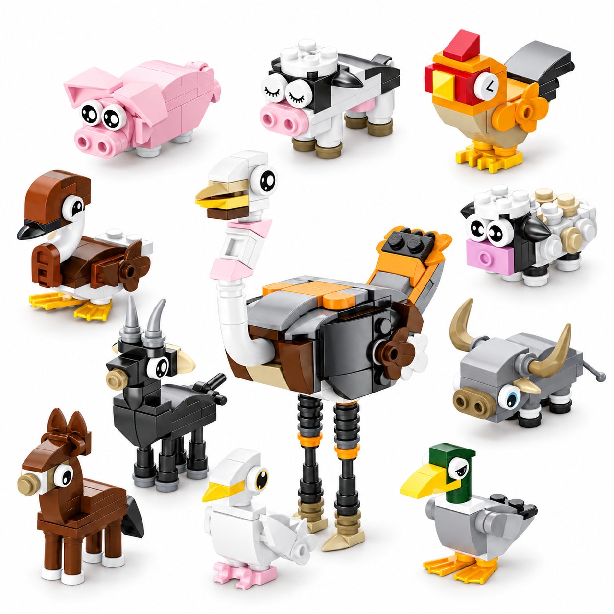 Set de Constructie, Flippy, Animale de Ferma 10 in 1, 335 Piese, 10 Modele, 6+, 23x14.5x7.5 cm, Multicolor