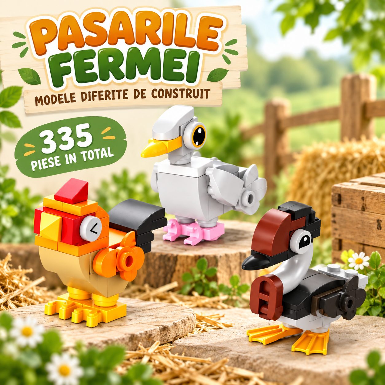 Set de Constructie, Flippy, Animale de Ferma 10 in 1, 335 Piese, 10 Modele, 6+, 23x14.5x7.5 cm, Multicolor