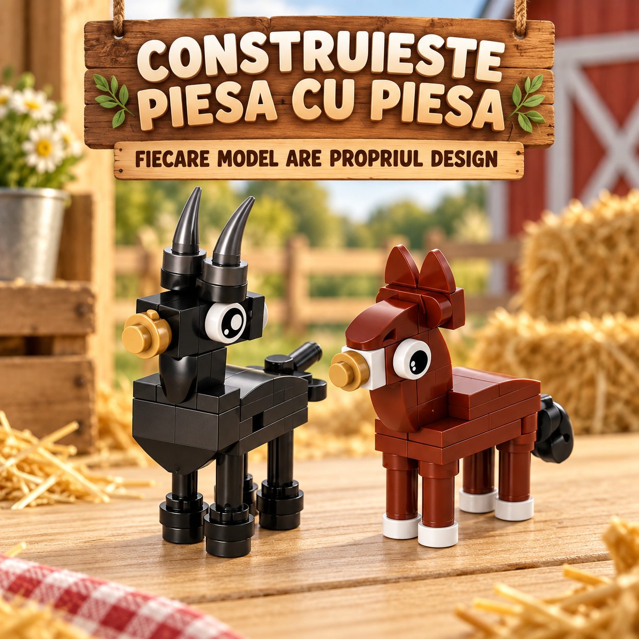 Set de Constructie, Flippy, Animale de Ferma 10 in 1, 335 Piese, 10 Modele, 6+, 23x14.5x7.5 cm, Multicolor