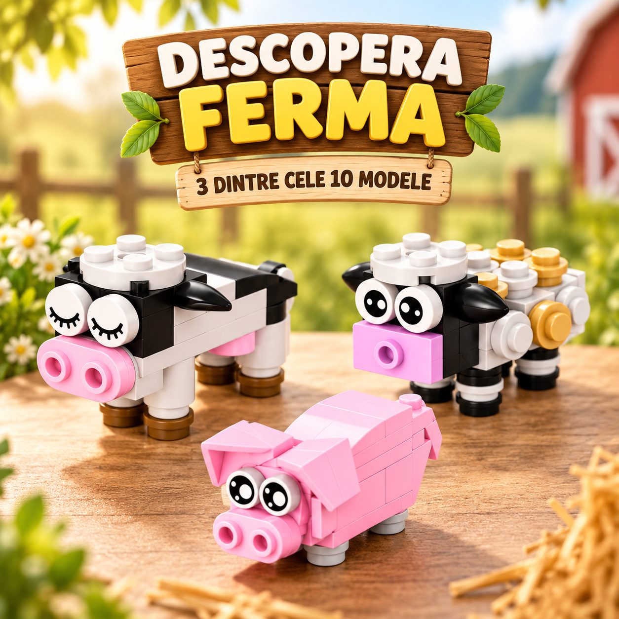 Set de Constructie, Flippy, Animale de Ferma 10 in 1, 335 Piese, 10 Modele, 6+, 23x14.5x7.5 cm, Multicolor