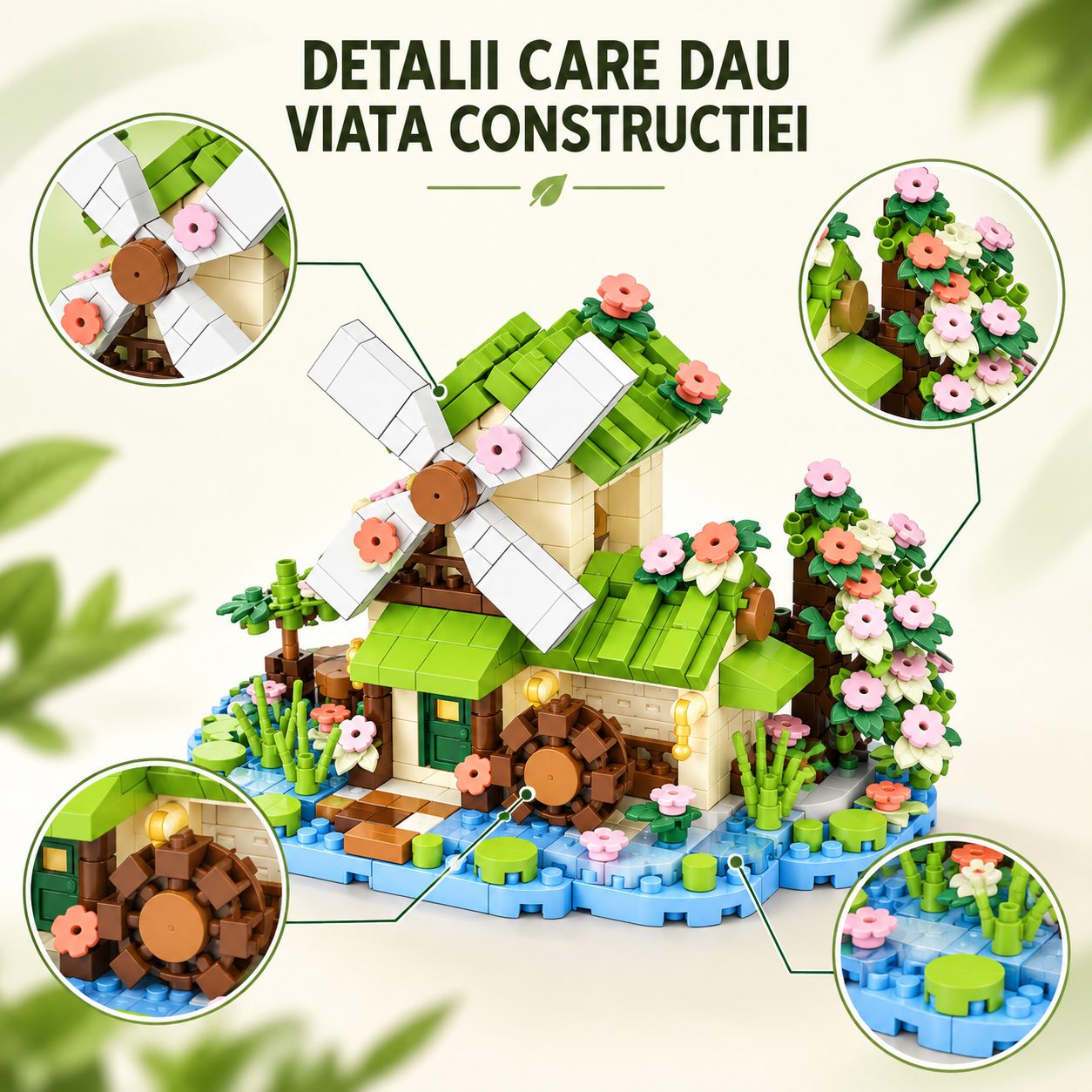 Set de Constructie, Flippy, Model Casa cu Moara de Vant, 479 Piese, 10.5x7.3x7.2 cm, Multicolor
