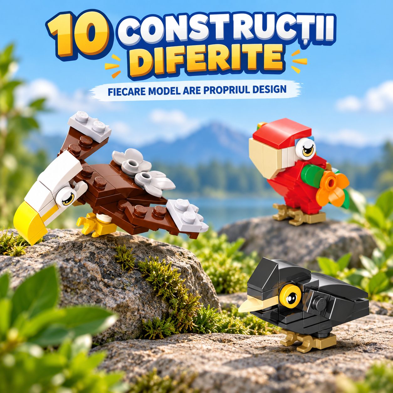Set de Constructie, Flippy, Model Pasari 10 in 1, 309 Piese, 10 Modele, 6+, 15x11.5x9.5 cm, Multicolor