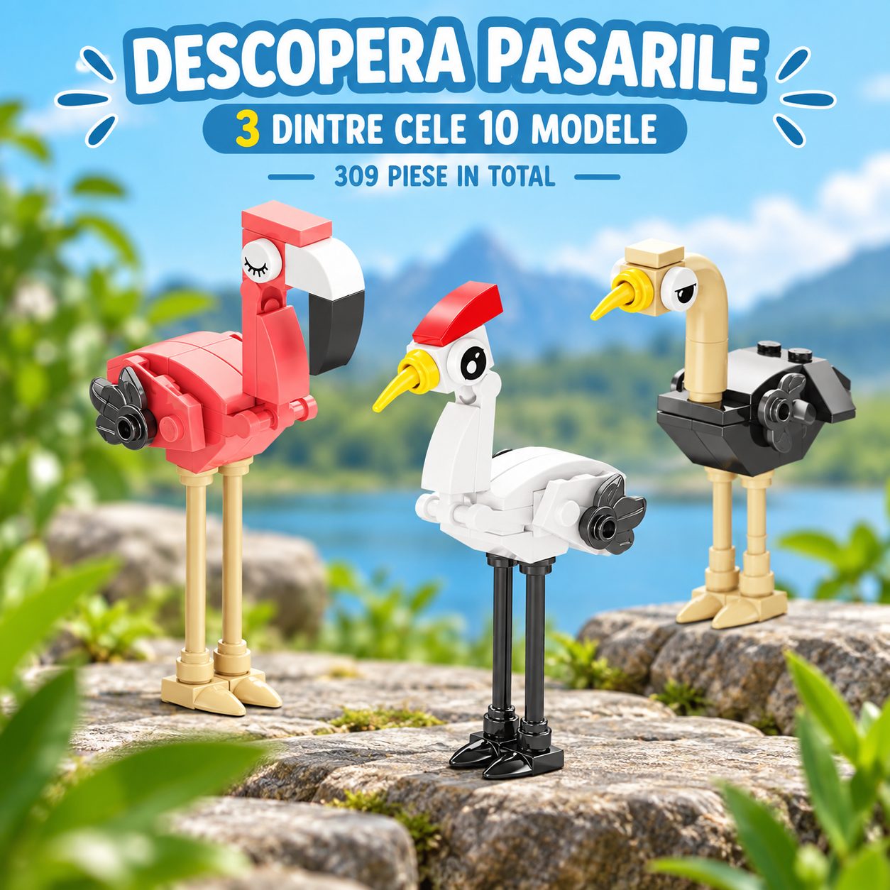 Set de Constructie, Flippy, Model Pasari 10 in 1, 309 Piese, 10 Modele, 6+, 15x11.5x9.5 cm, Multicolor