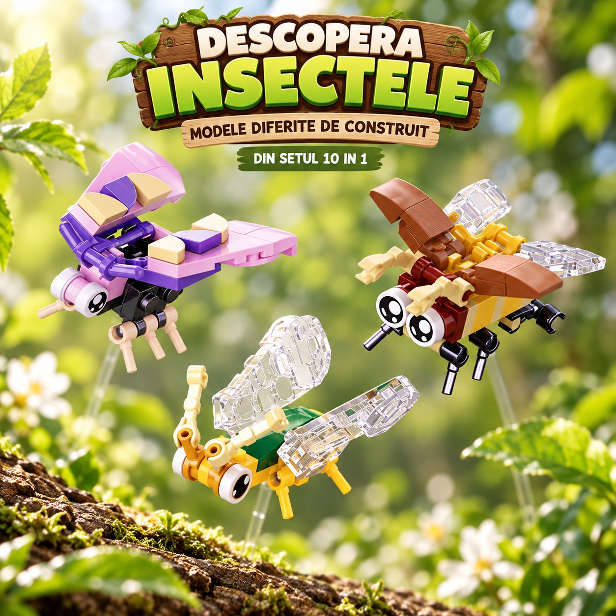 Set de Constructie, Flippy, Model Insecte 10 in 1, 310 Piese, 10 Modele, Varsta 6+ Ani, 14.3x4.5x5.6 cm, Multicolor