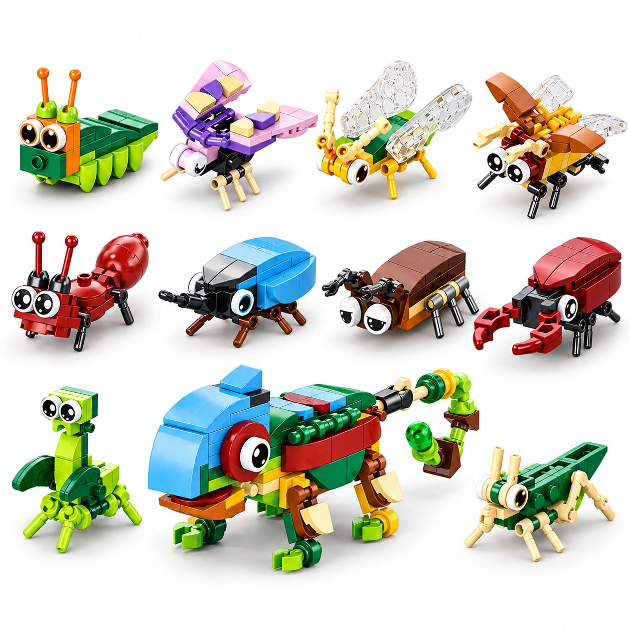 Set de Constructie, Flippy, Model Insecte 10 in 1, 310 Piese, 10 Modele, Varsta 6+ Ani, 14.3x4.5x5.6 cm, Multicolor
