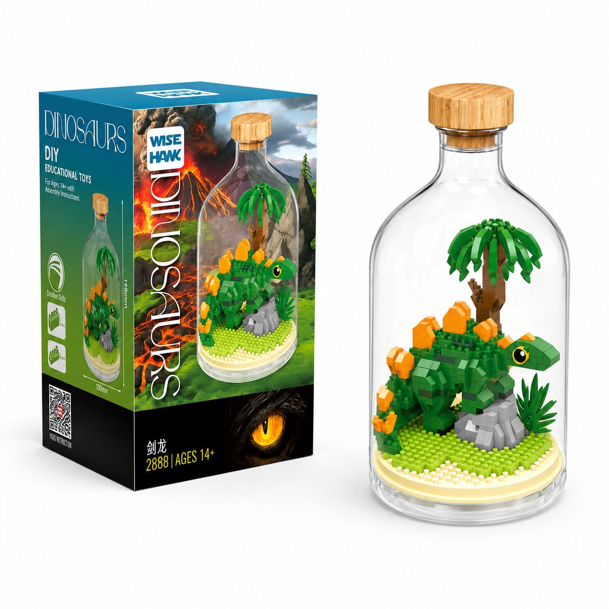 Set de construit Stegozaur Flippy în sticlă decorativă