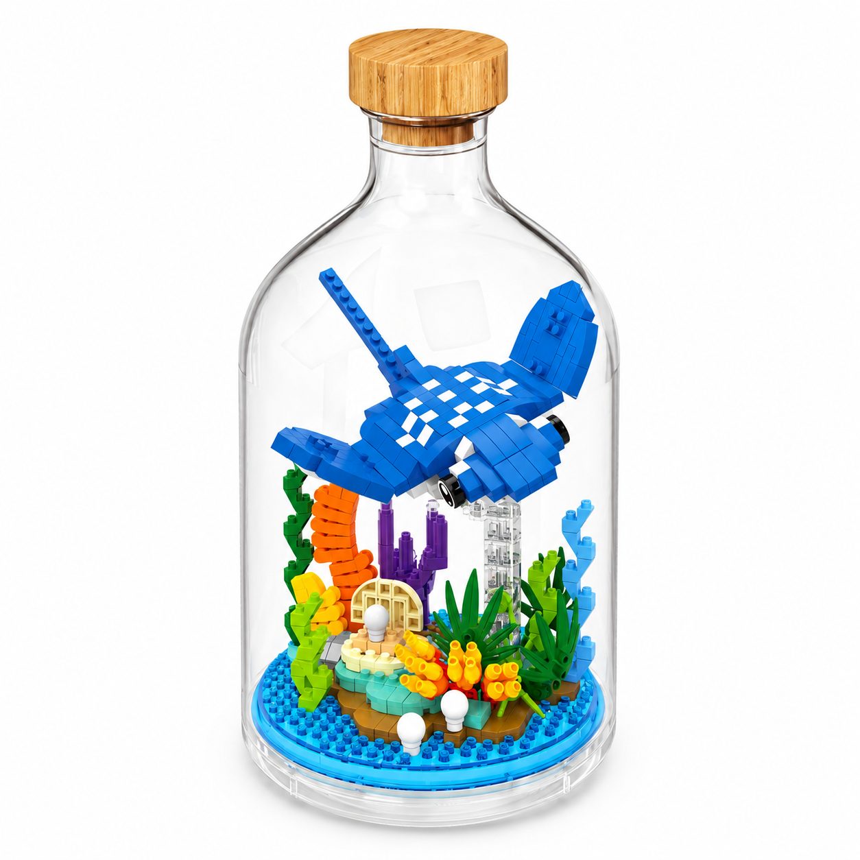 Set de Construit in Sticla Decorativa, Flippy, Model Pisica de Mare, Aproximativ 500 Piese Mini din Plastic, Jucarie Creativa si Educationala pentru Copii 14+ si Adulti, Tip Pixel Building Blocks, Obiect Decorativ de Colectie, 10 x 19.6 cm, Multicolor