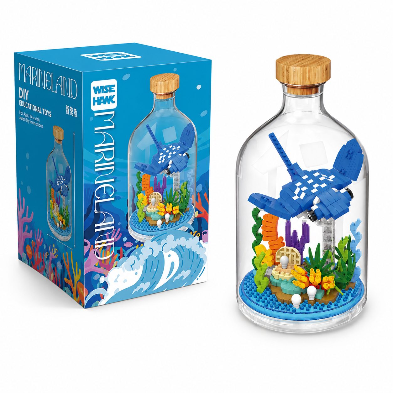 Set de Construit in Sticla Decorativa, Flippy, Model Pisica de Mare, Aproximativ 500 Piese Mini din Plastic, Jucarie Creativa si Educationala pentru Copii 14+ si Adulti, Tip Pixel Building Blocks, Obiect Decorativ de Colectie, 10 x 19.6 cm, Multicolor