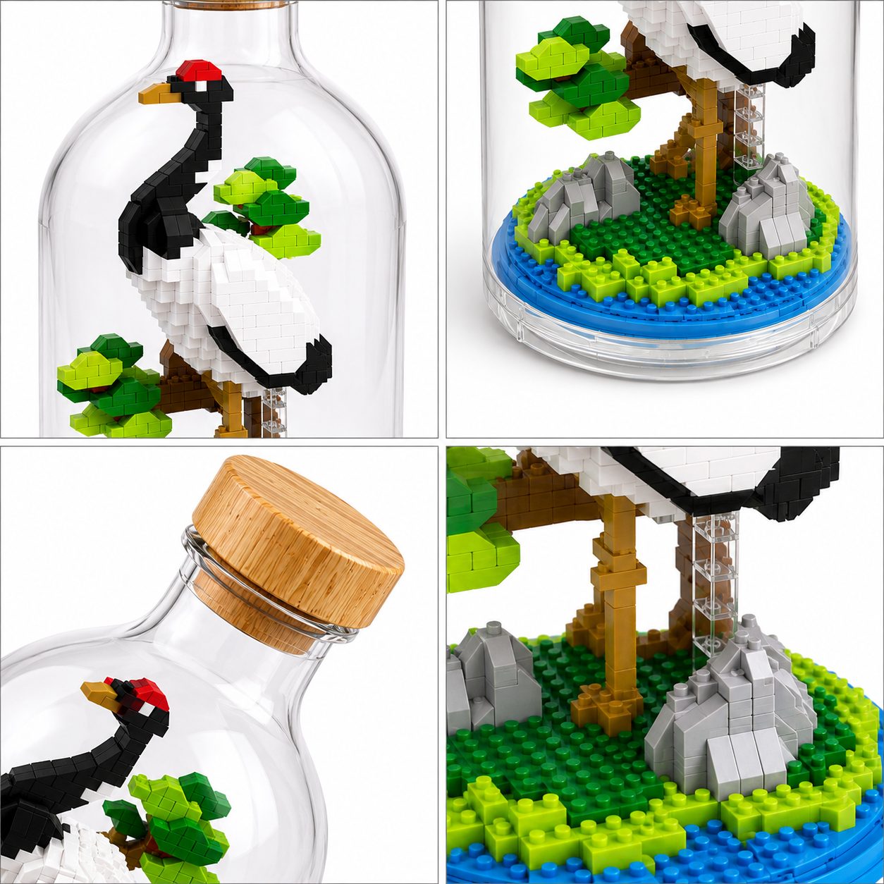 Set de Construit in Sticla Decorativa, Flippy, Model Cocor cu Coroana Rosie, 593 Piese, Jucarie Creativa si Educationala pentru Copii 14+, Tip Pixel Building Blocks, 10 x 19.6 cm, Multicolor