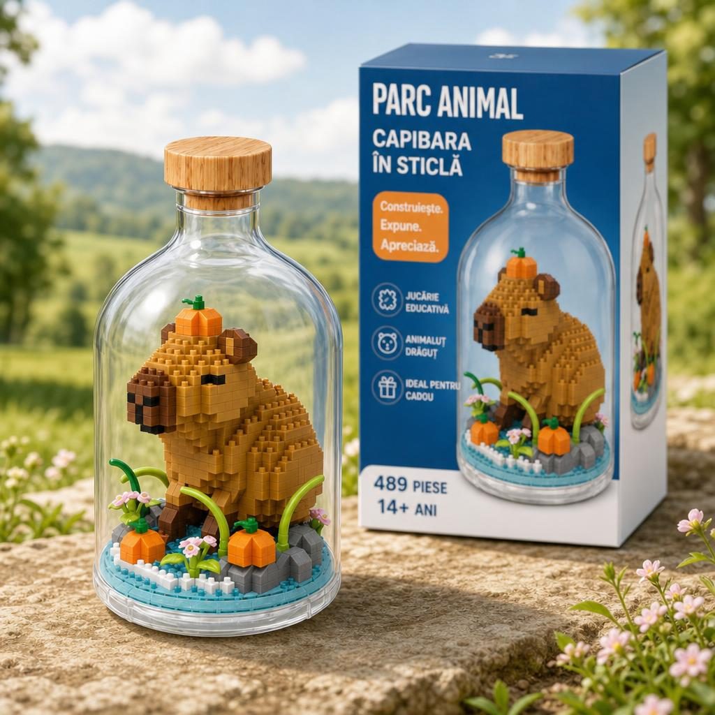 Set de Construit in Sticla, , 489 Piese, din Plastic, +14 Ani, 10 x 19.6 cm, Model Capybara, Multicolor 1