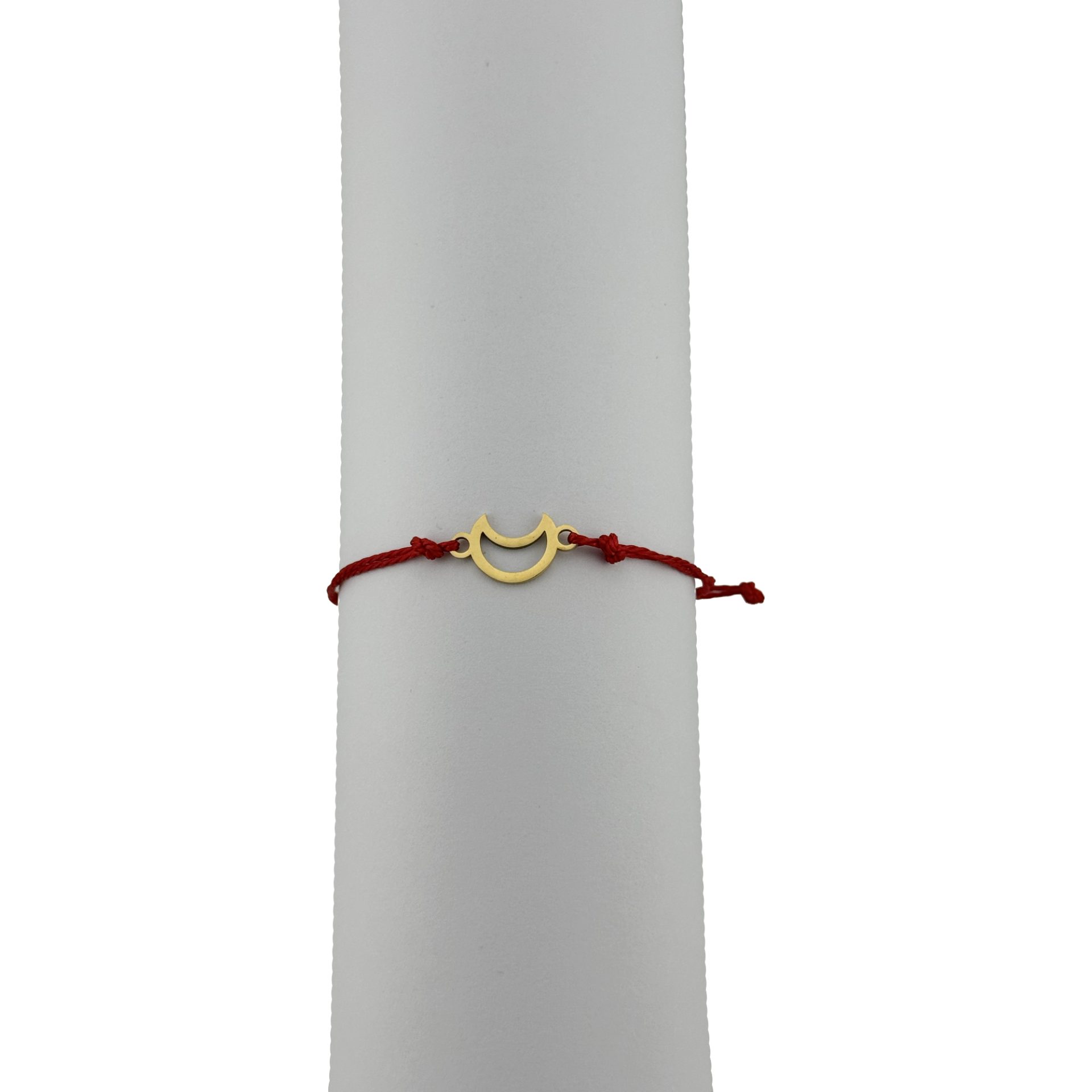 Bratara Martisor pentru Dama, Jolie, Model Luna Contur, Set 12 bucati, Pandativ din Inox Auriu, Snur Ajustabil Impletit, Rosu 3