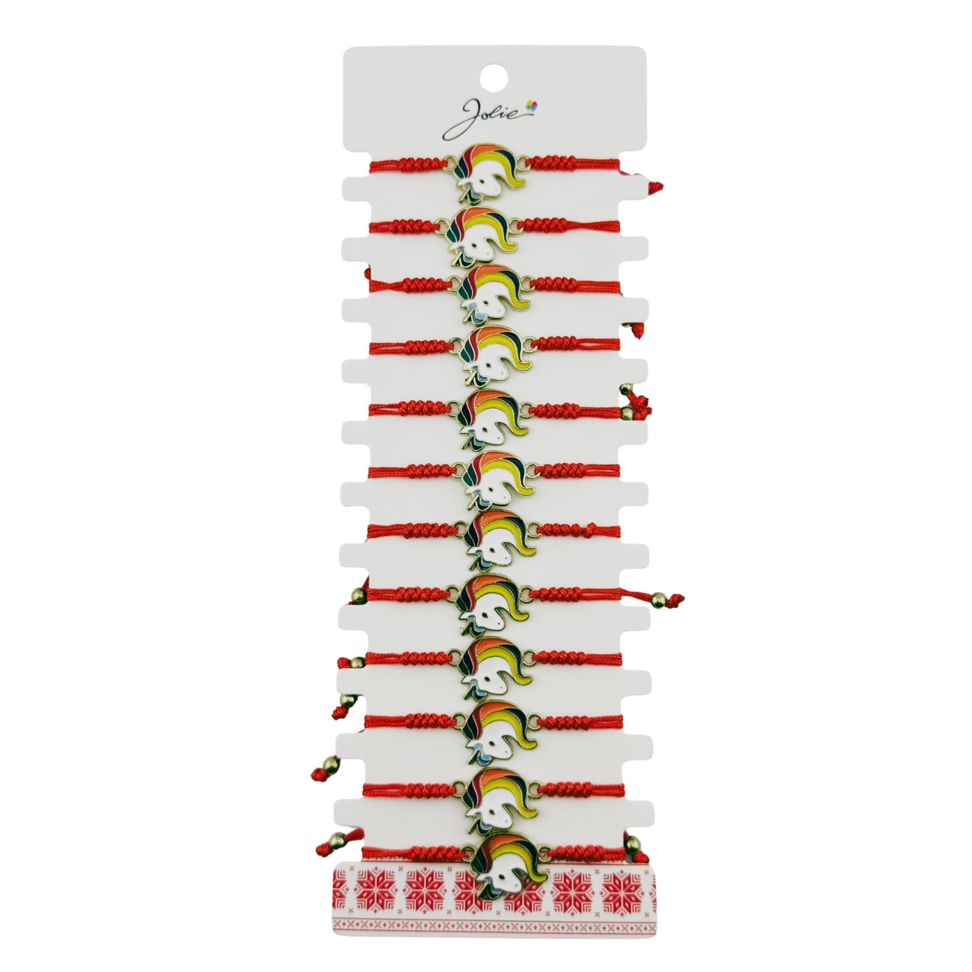 Martisor Bratara pentru Dama si Copii, Jolie, Model Unicorn Magic cu Curcubeu, Set 12 bucati, Pandantiv Emailat, Snur Reglabil, Rosu/Multicolor 1