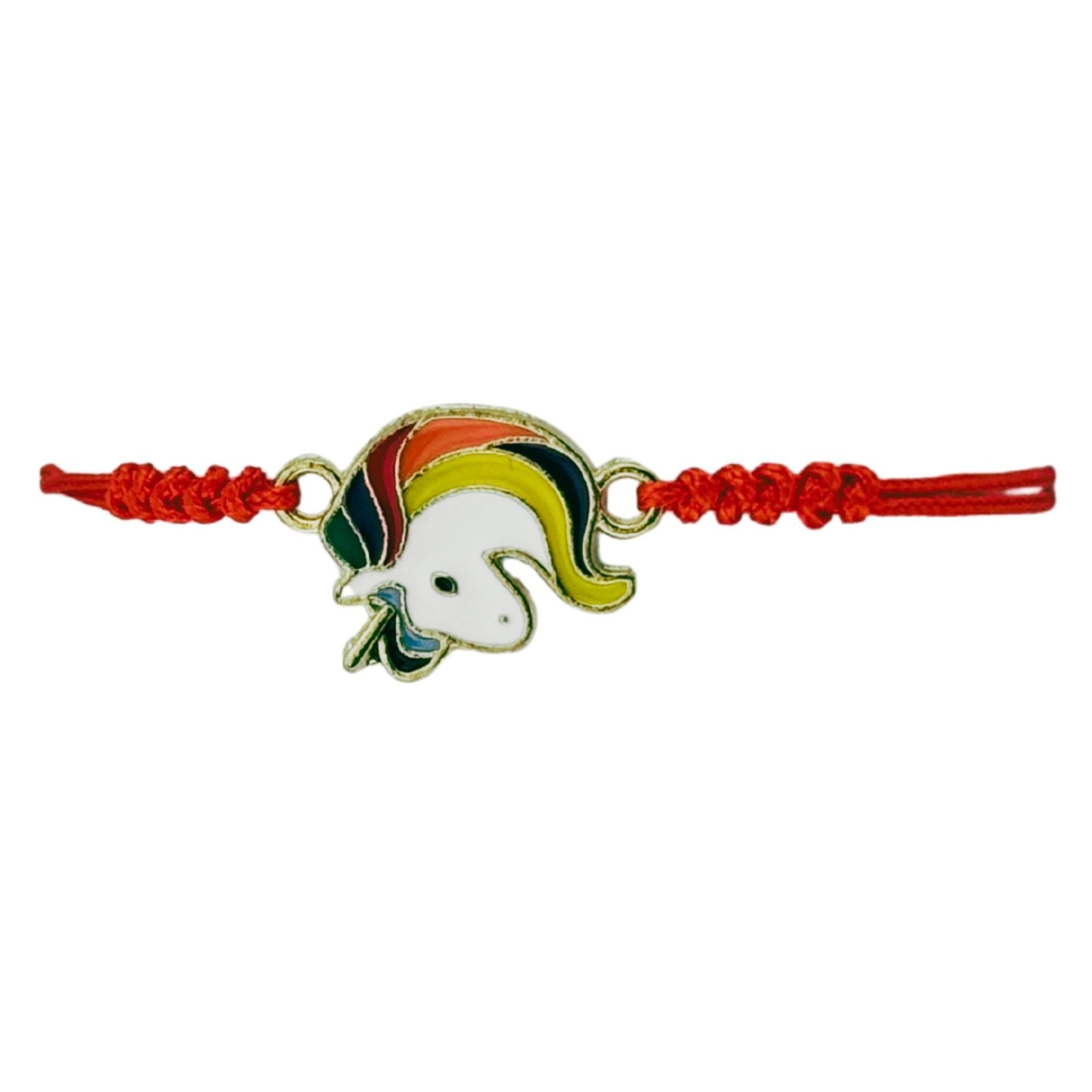 Martisor Bratara pentru Dama si Copii, Jolie, Model Unicorn Magic cu Curcubeu, Set 12 bucati, Pandantiv Emailat, Snur Reglabil, Rosu/Multicolor 2