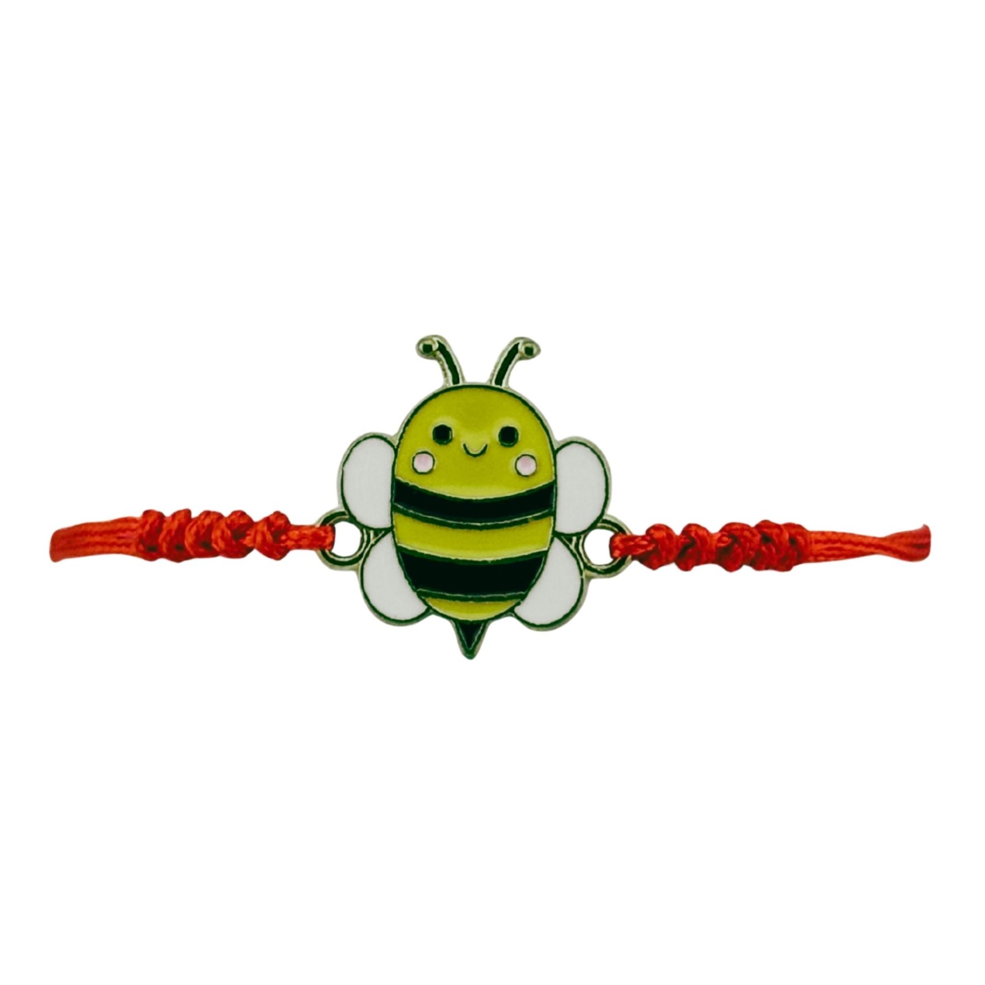 Martisor Bratara pentru Dama si Copii, Jolie, Model Albinuta Vesela, Set 12 bucati, Pandantiv Emailat, Snur Reglabil, Rosu/Galben 2
