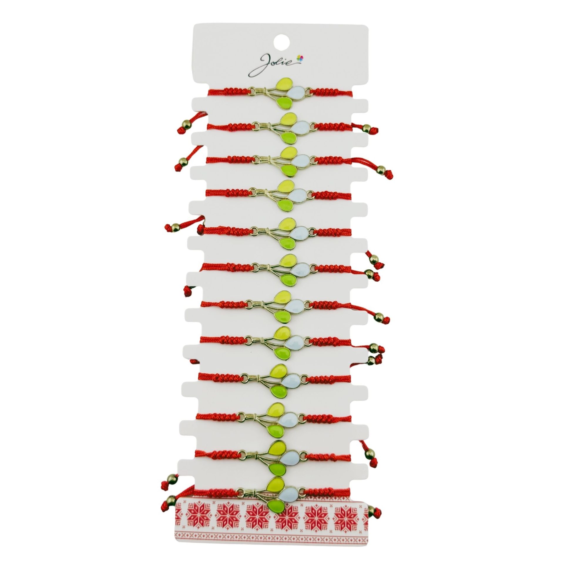 Martisor Bratara pentru Dama si Copii, Jolie, Model Balonase Colorate, Set 12 bucati, Pandantiv Emailat cu Contur Auriu, Snur Reglabil, Rosu/Multicolor 1