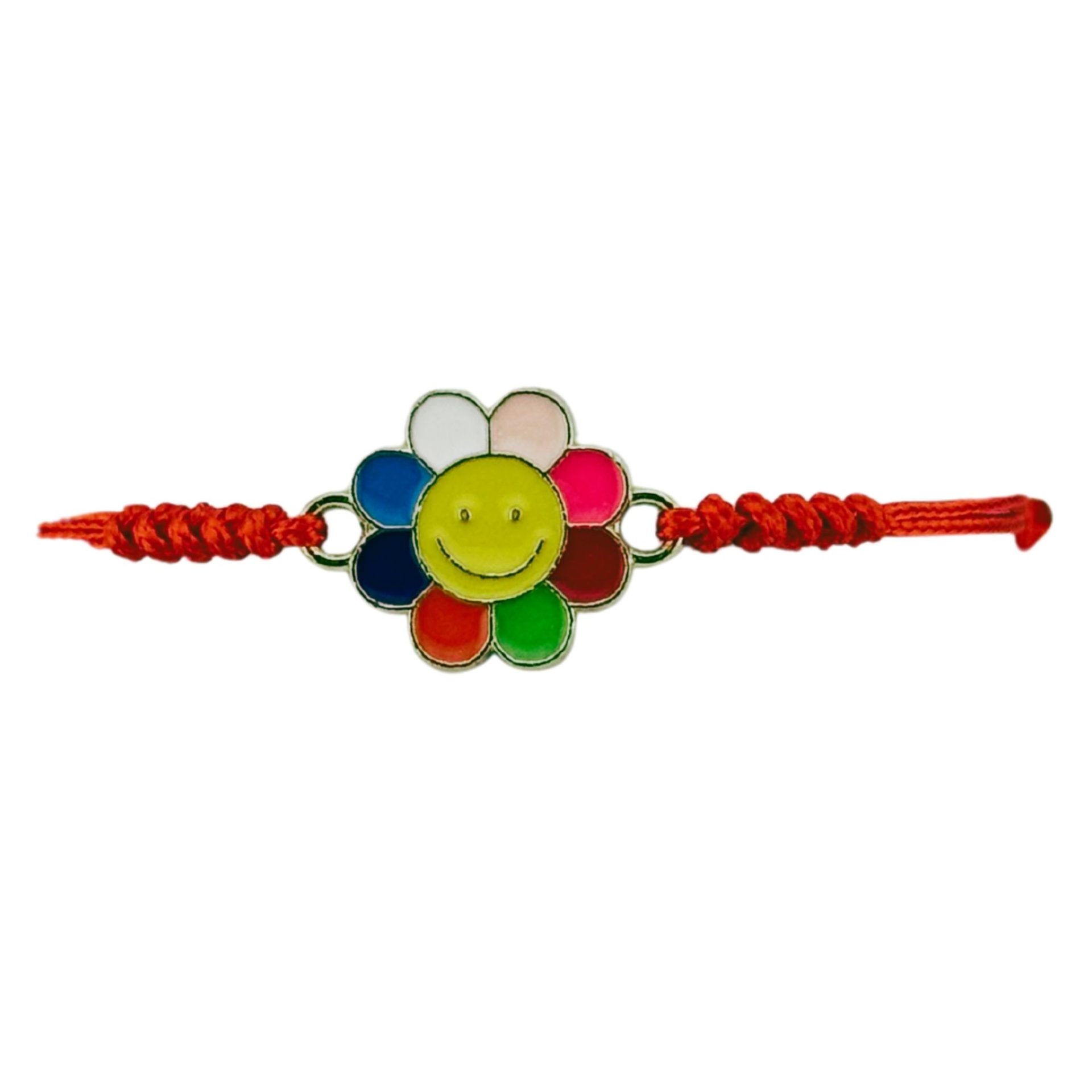 Martisor Bratara pentru Dama si Copii, Jolie, Model Floricica Smiley, Set 12 bucati, Pandantiv Emailat, Snur Reglabil, Rosu 2