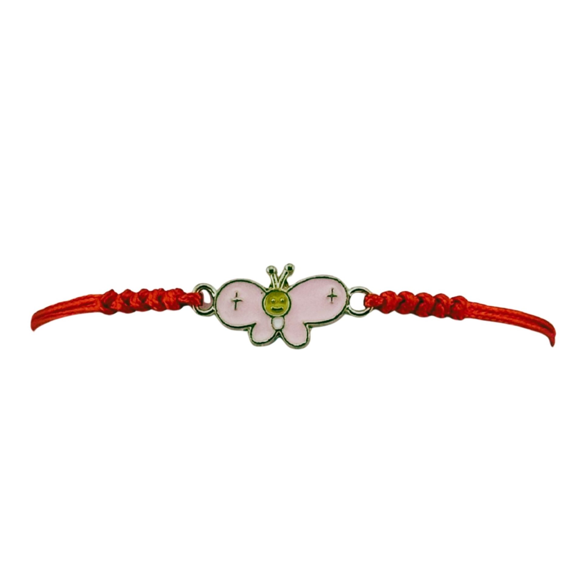 Martisor Bratara pentru Dama si Copii, Jolie, Model Fluture Vesel, Set 12 bucati, Pandantiv Emailat Roz, Snur Reglabil, Rosu 2