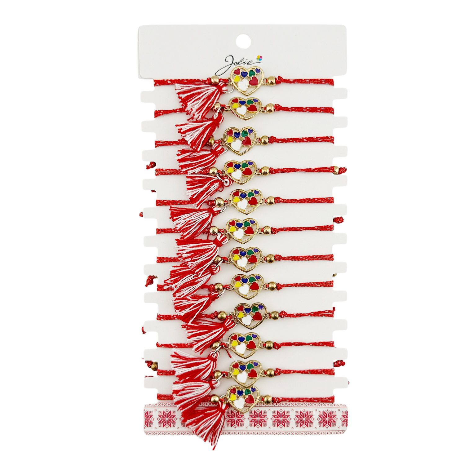 Set 12 mărțișoare bratară Jolie model inimi colorate