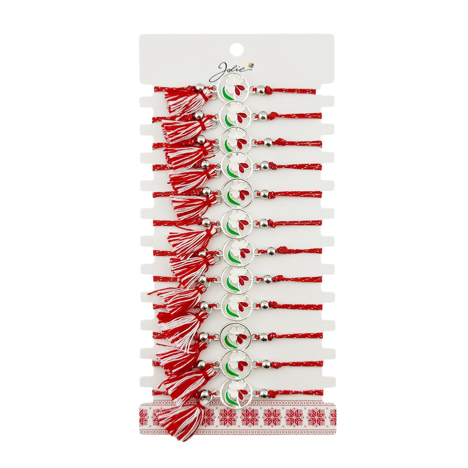 Set 12 brățări Mărțisor Jolie model floare albă cu pandativ inox
