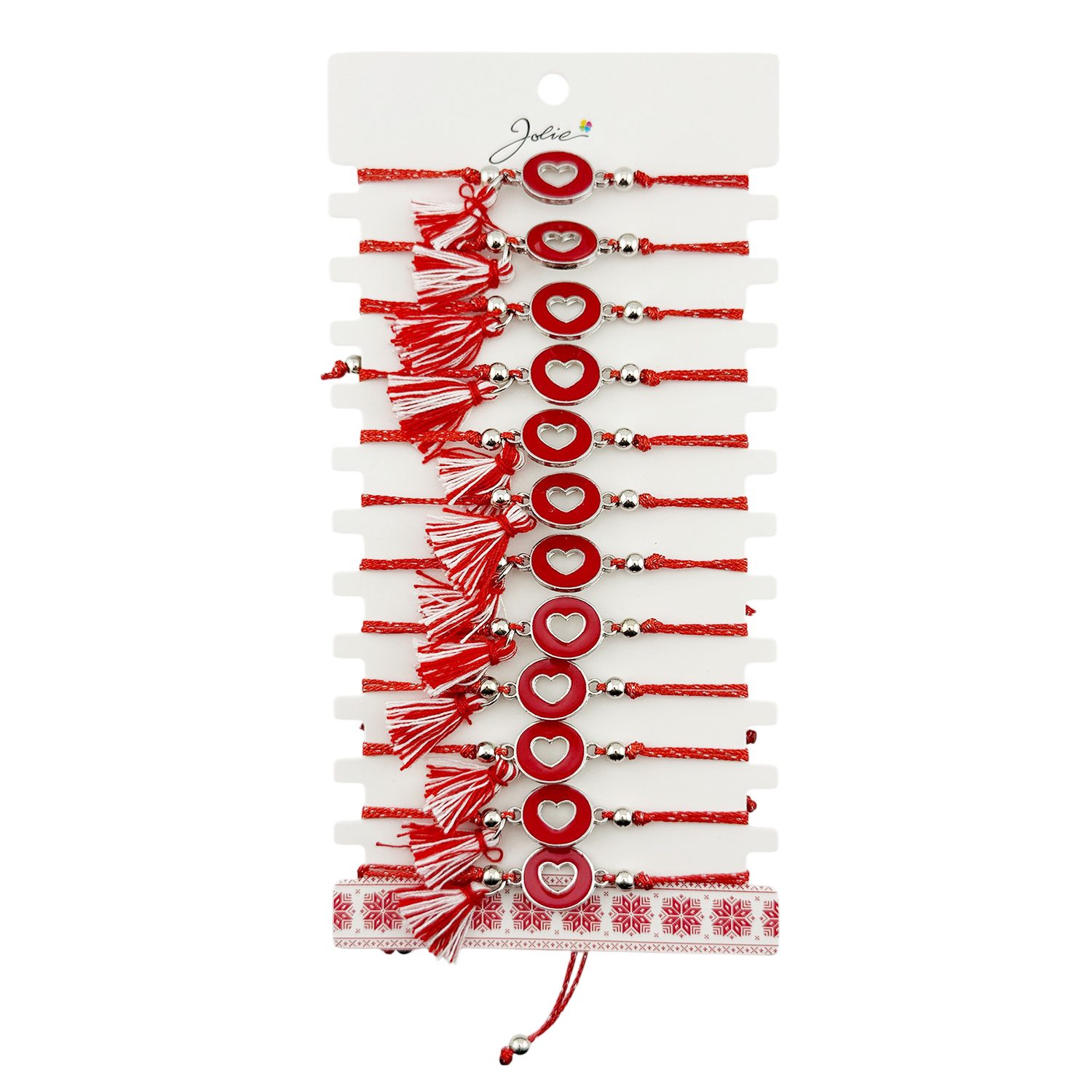 Martisor Bratara Jolie cu Ciucure, Model Cerc cu Inima, Set 12 bucati