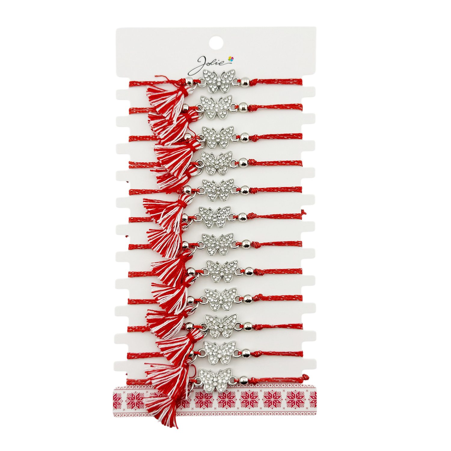 Set 12 Brățări Mărțișor Jolie Model Fluture cu Pietre și Snur Reglabil