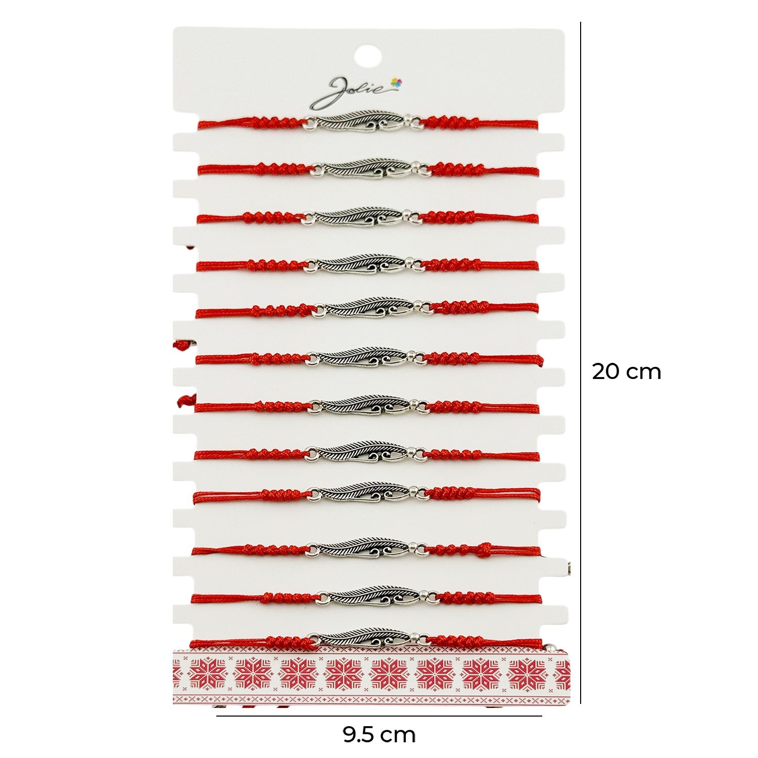 Martisor Bratara Impletita cu Pandantiv din Inox, Jolie, pentru Dama, Set 12 bucati, Snur Rosu Textil, Dimensiune Reglabila, Model Pana 3